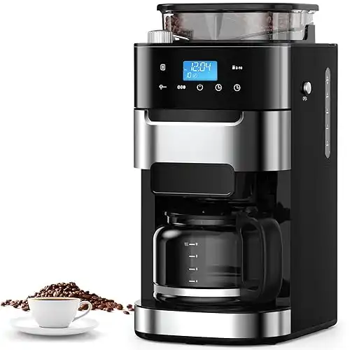 COWSAR 10-Cup Drip Coffee Maker with Built-In Grinder