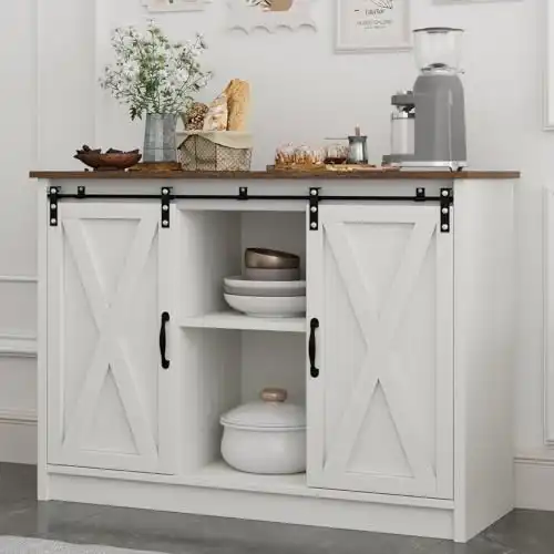 Coffee Bar Cabinet with Sliding Barn Doors